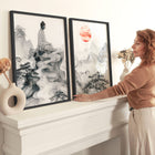 Modern Artwork For Living Room | Set of 2 Asian Inspired Wall art Prints