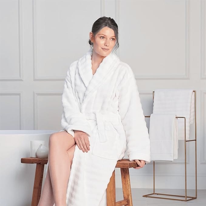 Cotton Terry Towelling Large Towelling Dressing Gown Women's Hydro Ribbed  Ultra Soft 100% Cotton Hooded Bath
