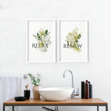 Framed bathroom art | Set of 2 Greenery wall art prints