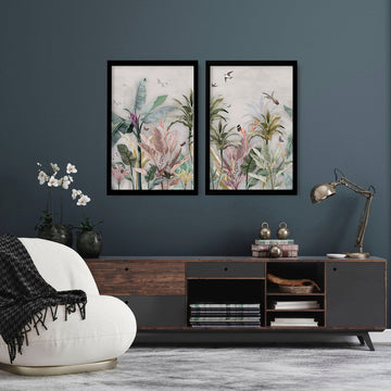 Living room wall pictures | Set of 2 Asian wall art prints