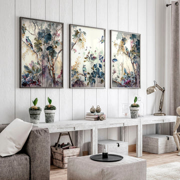 Living room wall art | set of 3 Chinoiserie wall art prints