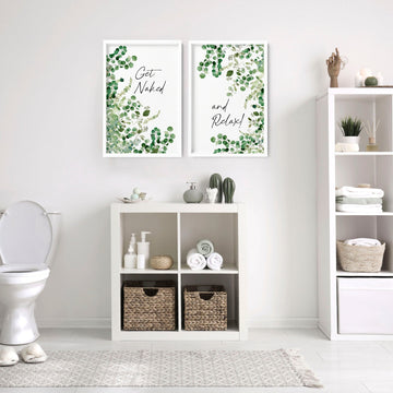 Get naked bathroom decor | set of 2 wall art prints