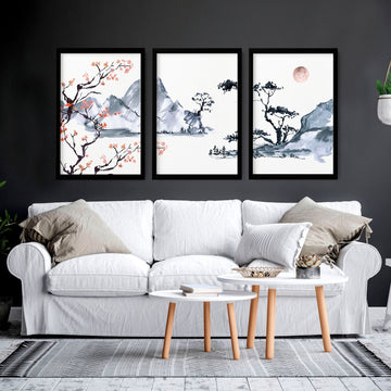 Japandi Living room Decor | set of 3 framed wall art