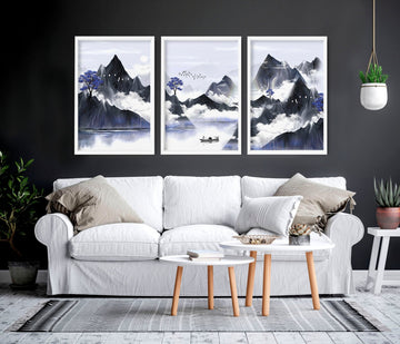 Living room pictures for walls | set of 3 Japanese art prints