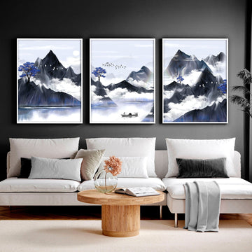 Living room pictures for walls | set of 3 Japanese art prints