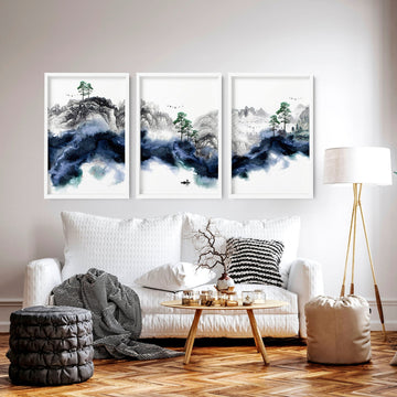 Japanese wall picture for living room | set of 3 art prints