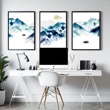 Teal coloured wall art | set of 3 wall art for Home office Decor