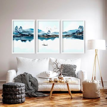 Teal wall art for living room | set of 3 wall art prints