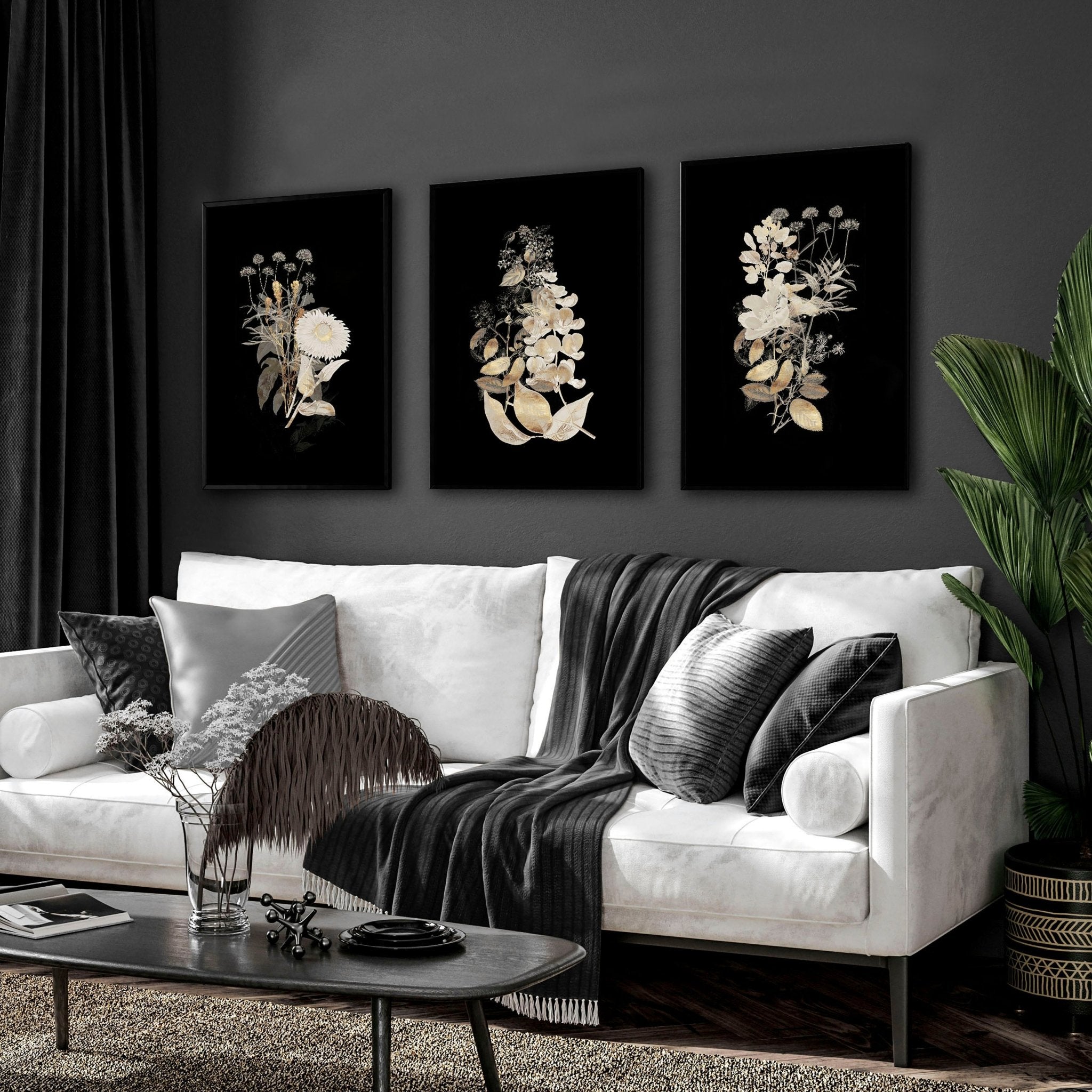 Wall art gold - Set of 3 wall art for living room
