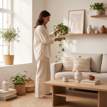 Small living room with bright minimalistic Scandinavian decor and neutral colours