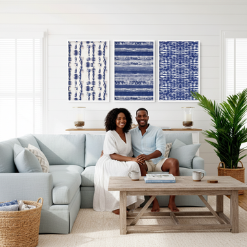 Bright Scandinavian living room styled with coastal interiors colours and natural textures