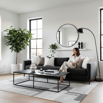 Does wall art need to match furniture? A styled living room explores the question.