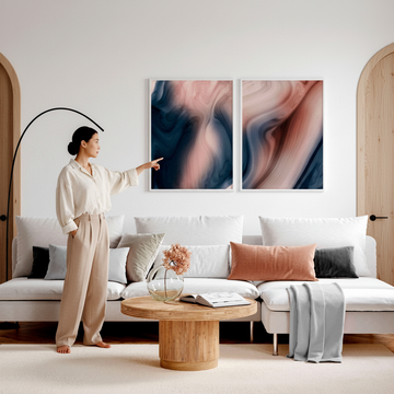 What home decor essentials should I invest in — bright minimalist Scandinavian living room with framed contemporary wall art prints