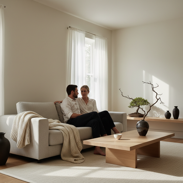 A calm Japandi-styled room helps visualise your japandi furniture budget before you shop