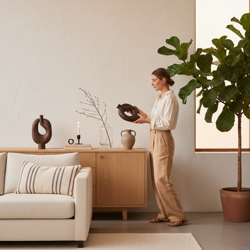 Scandinavian living room styled with warm textures, layered accessories, and subtle colour accents to create an inviting Nordic space.