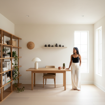 Matching wall art for home office furniture in a stylish, coordinated workspace interior