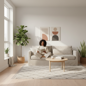 What type of wall art fits my home style — bright minimalistic Scandinavian living room with calm wall art