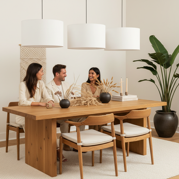 Serene Japandi living room with layered warm lighting and natural wood accents creating the best lighting for japandi interiors.