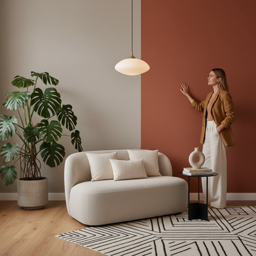 Modern living room interior showcasing colour blocking vs accent walls techniques on painted walls.