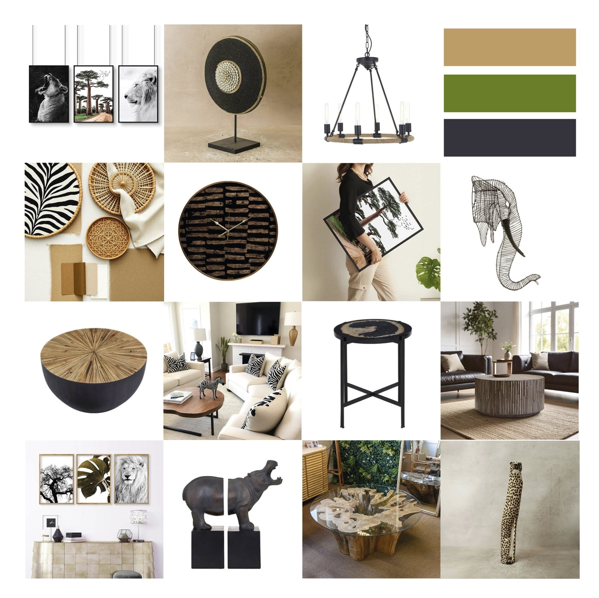 Wildlife safari interior design with animal motifs and earthy natural tones