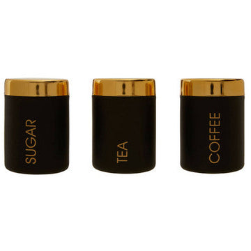 Liberty Set Of 3 Black Enamel Tea Coffee And Sugar Canisters