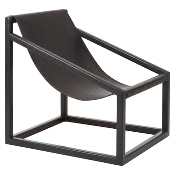1. Kendari black leather and teak sling chair on a white background