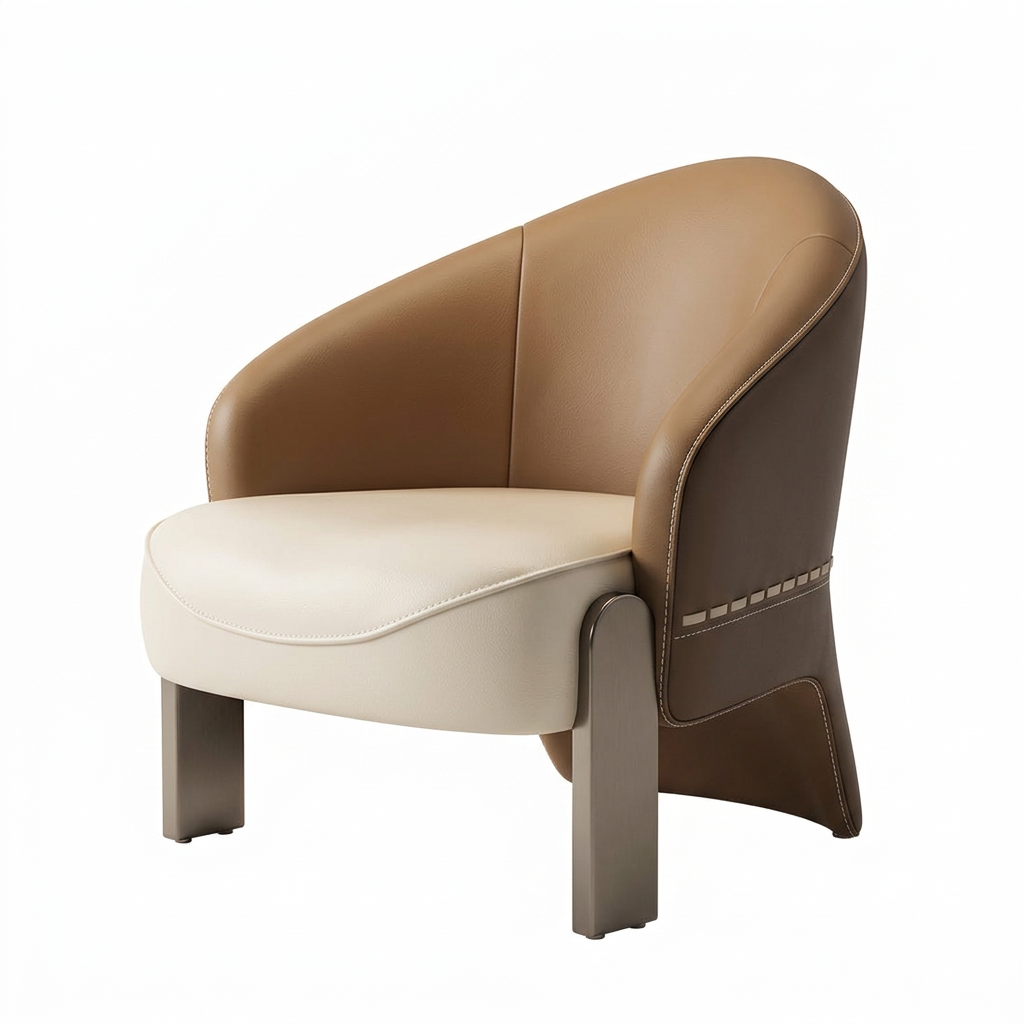 1. Pappas brown and ivory leather armchair on a white background