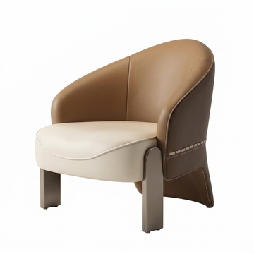 1. Pappas brown and ivory leather armchair on a white background