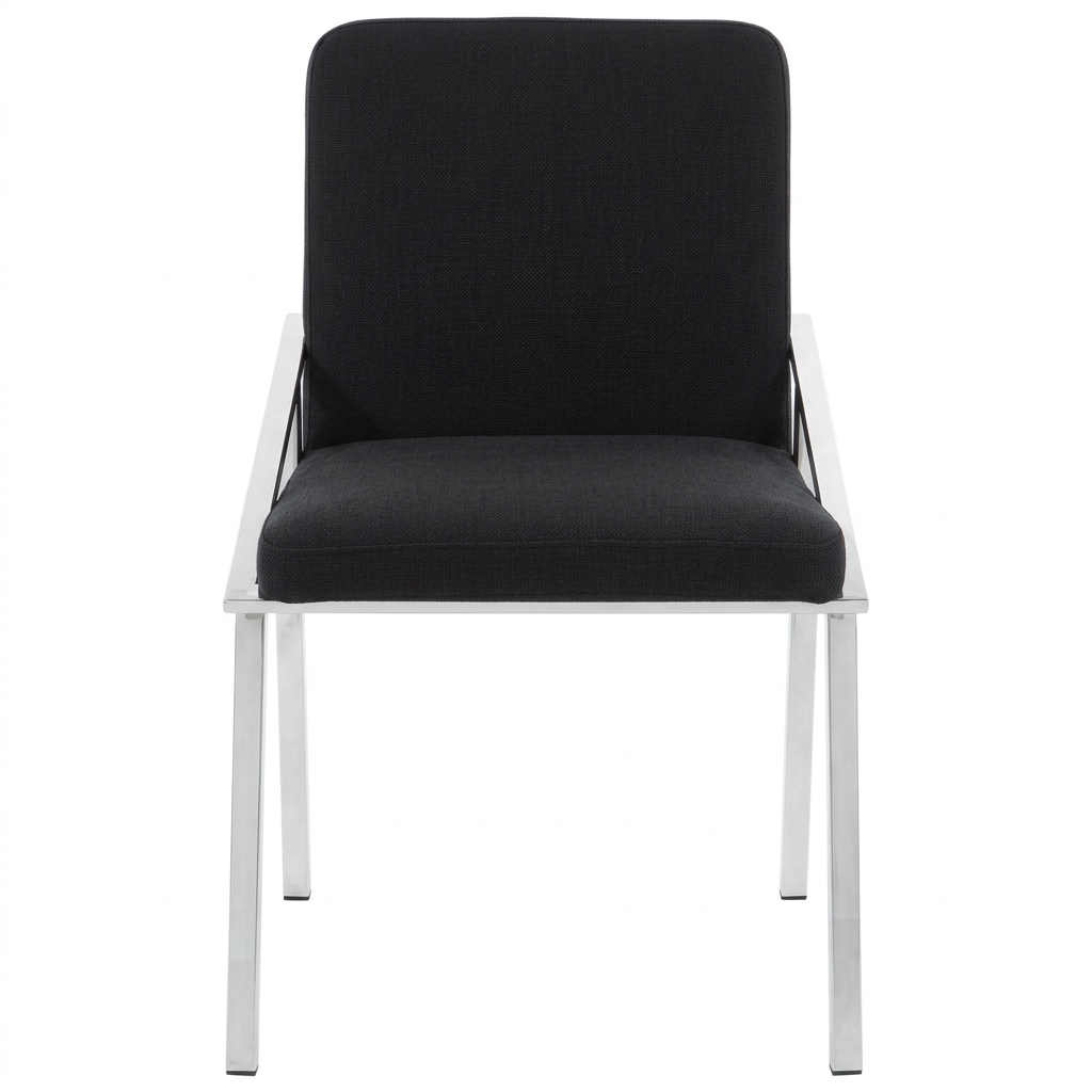 1. Piermount black fabric and chrome dining chair on a white background