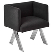 1. Piermount black fabric chair with silver legs on a white background