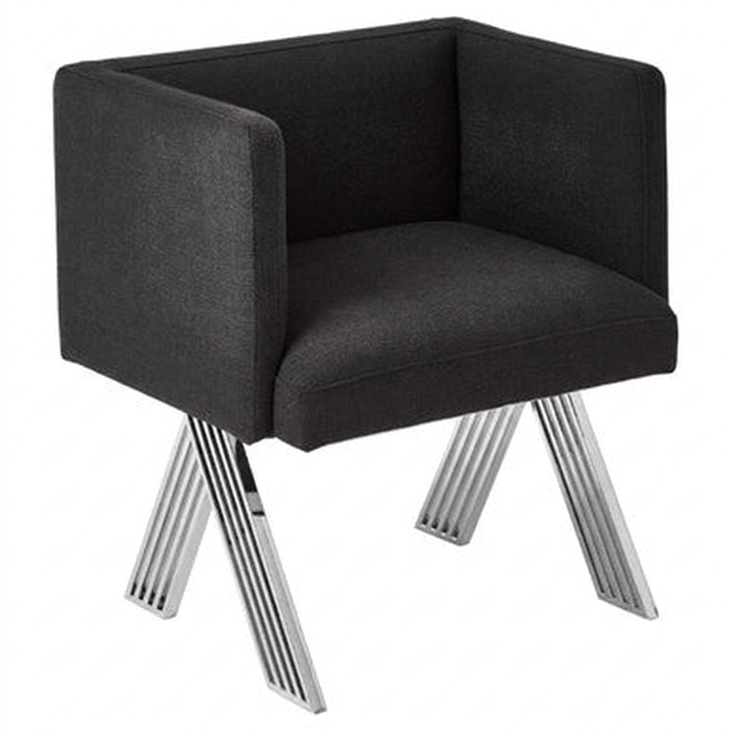1. Piermount black fabric chair with silver legs on a white background
