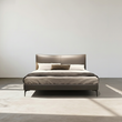 1. Viktor taupe bed in a sunlit setting