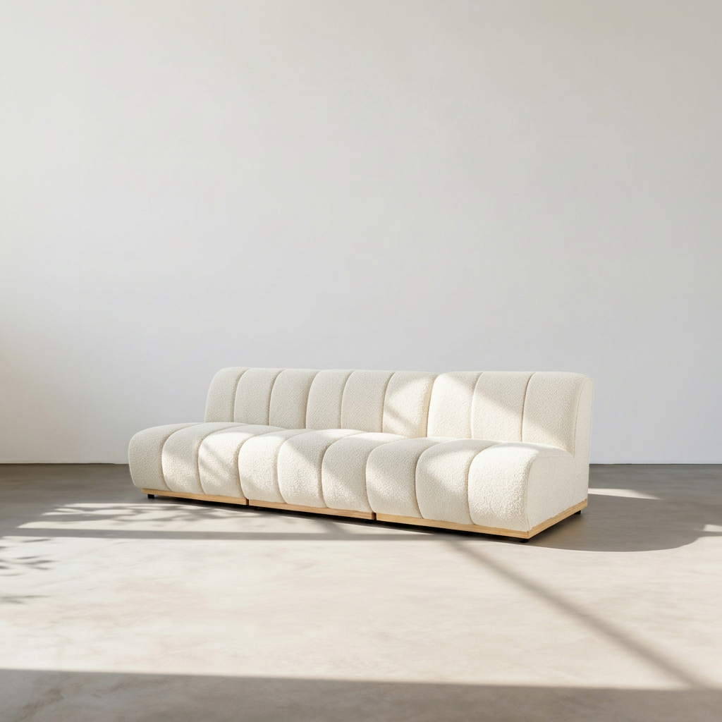 1. Yilmaz white boucle modular sofa in sunlight