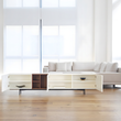 10. Acacia white TV stand with open doors