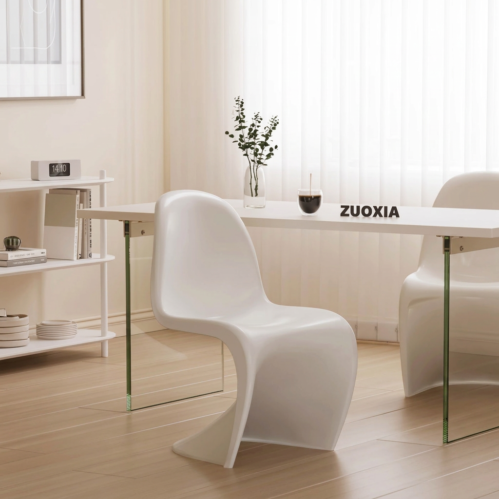 10. Aimee white dining chair beside a bright window and dining table