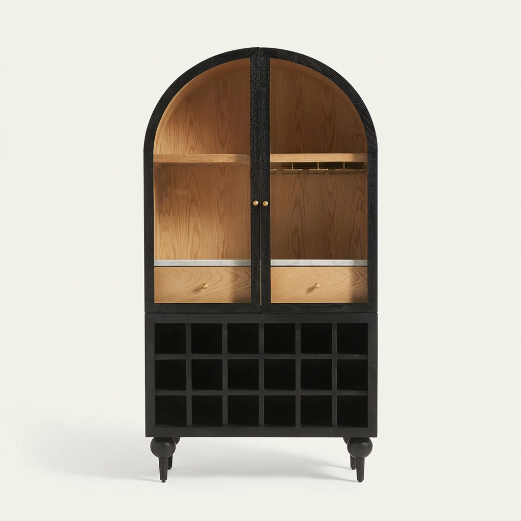 10. Akhtar Pahlavi black wine cabinet on a white background