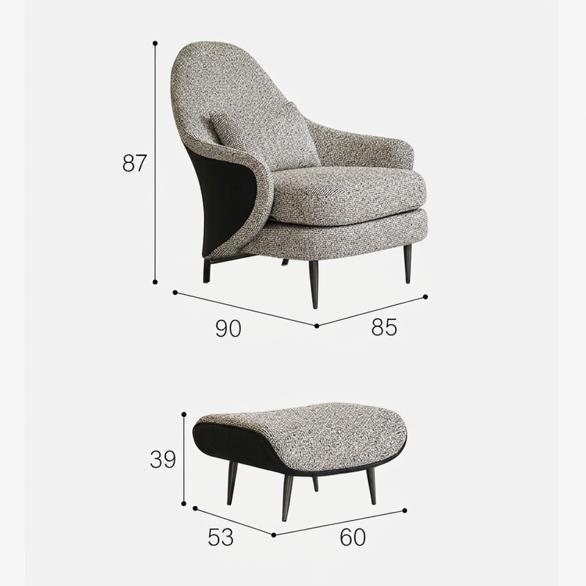 12. Diakite armchair and footstool original dimensions diagram