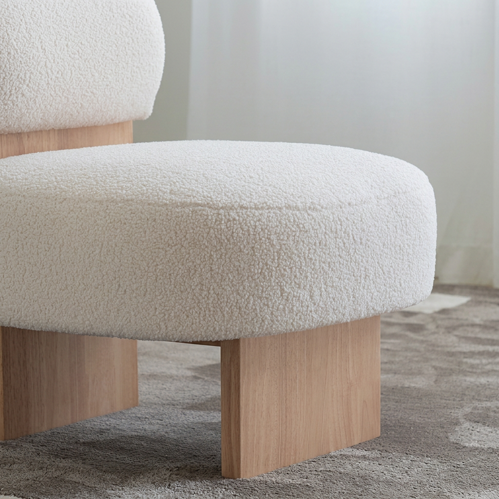 12. Evander boucle seat and wooden base detail