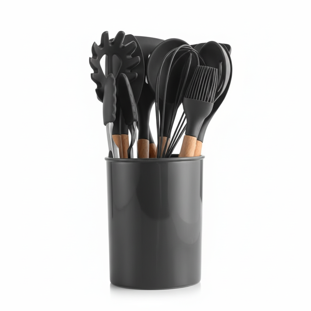 12-piece Non-stick Cooking Wooden Handle Silicone Kitchenware Set
