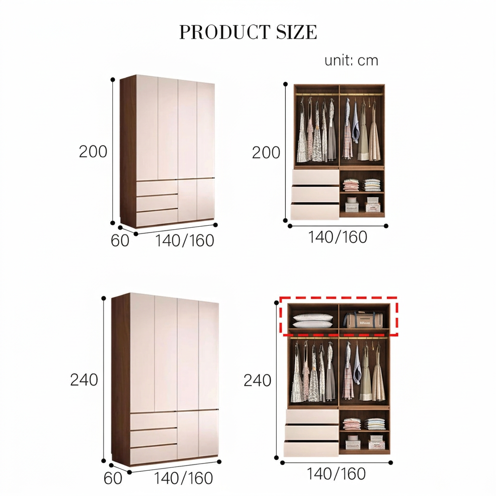 13. Tiwari four-door wardrobe original dimensions diagram
