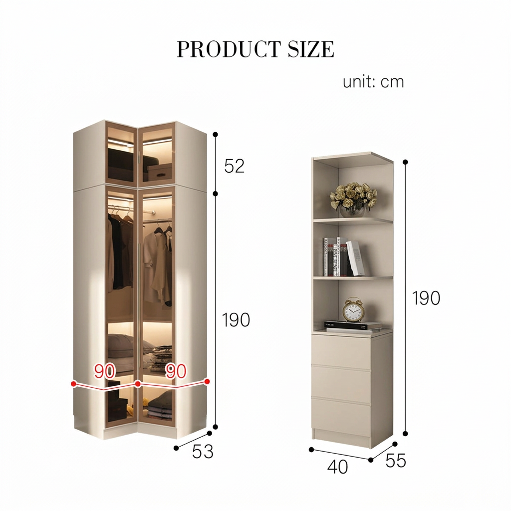 13. Varela corner wardrobe and shelving original dimensions diagram
