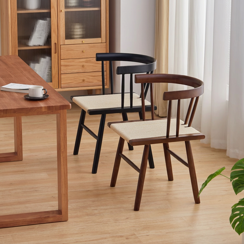 14. Eenoch brown and black chairs at a dining table