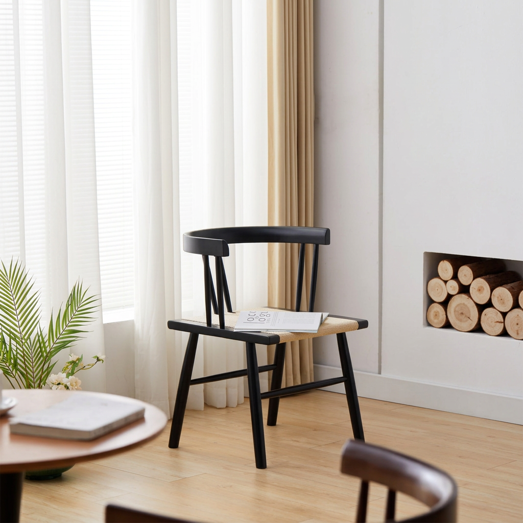 15. Eenoch black dining chair beside a window