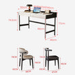 Dimensions of a desk and chairs on a white background
