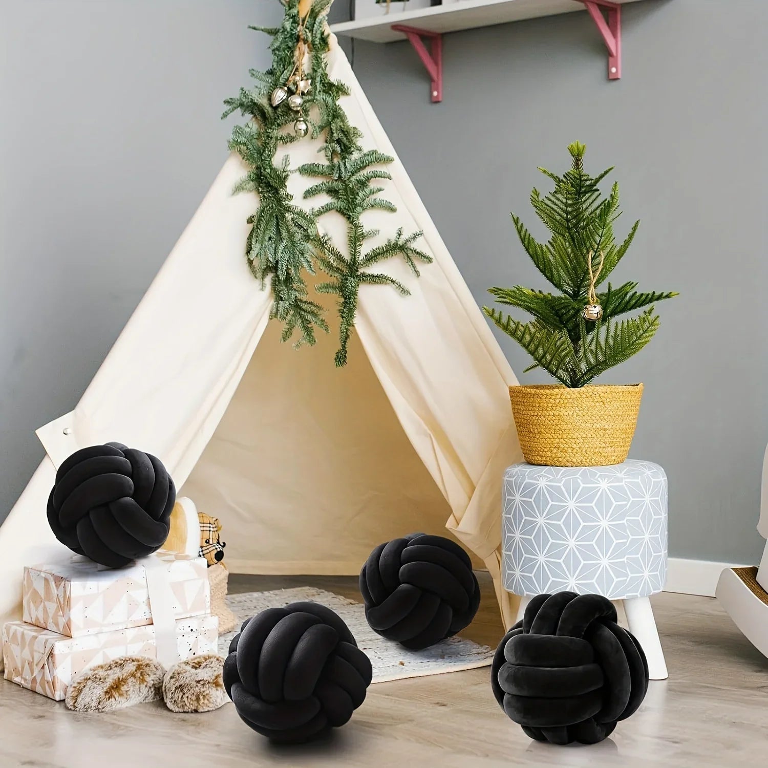 1pc Art Deco Striped Knot Pillow - Handmade, Soft Polyester.Cotton, Modern & Cozy Decorative Cushion for Homeand Sofa 9*9inch