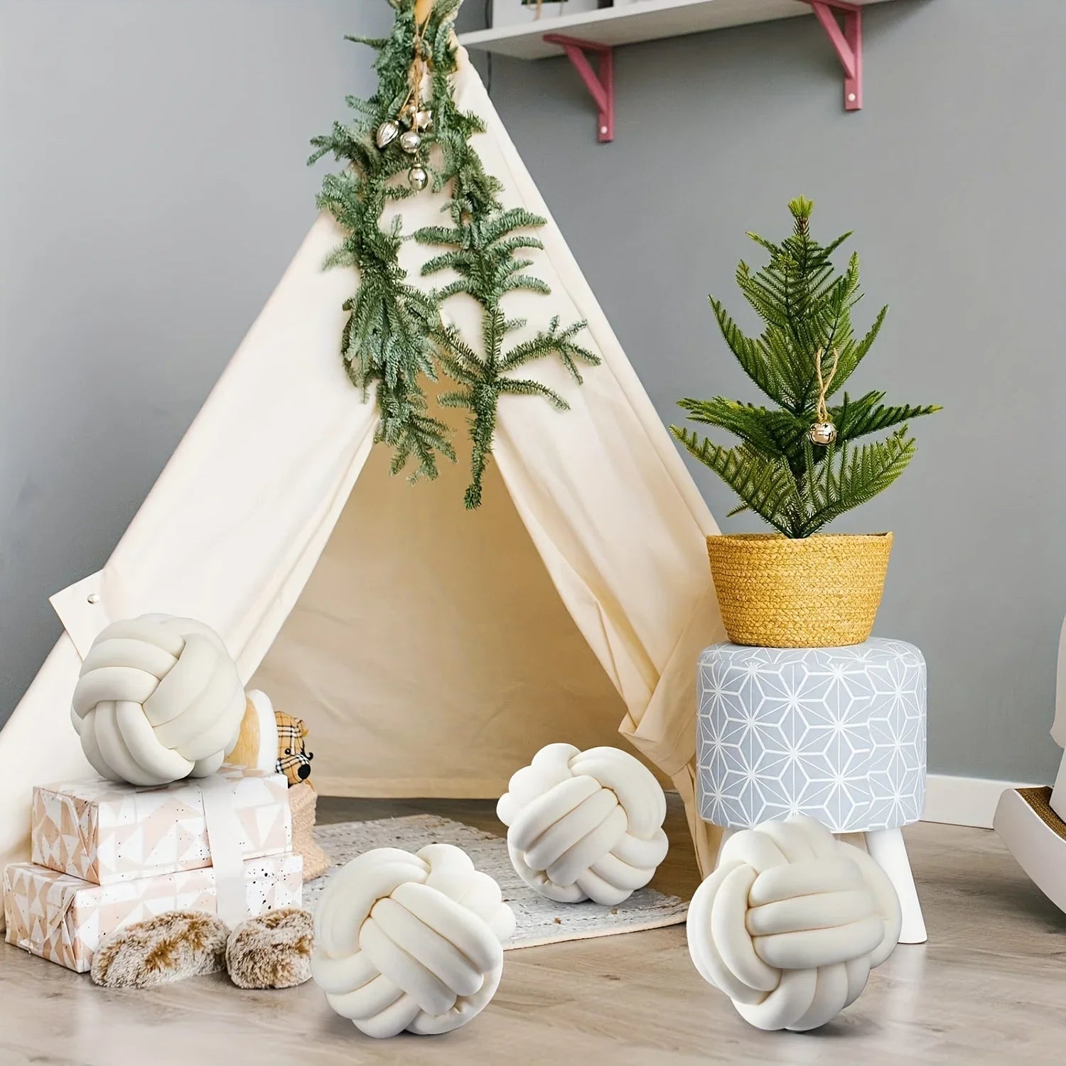 1pc Art Deco Striped Knot Pillow - Handmade, Soft Polyester.Cotton, Modern & Cozy Decorative Cushion for Homeand Sofa 9*9inch