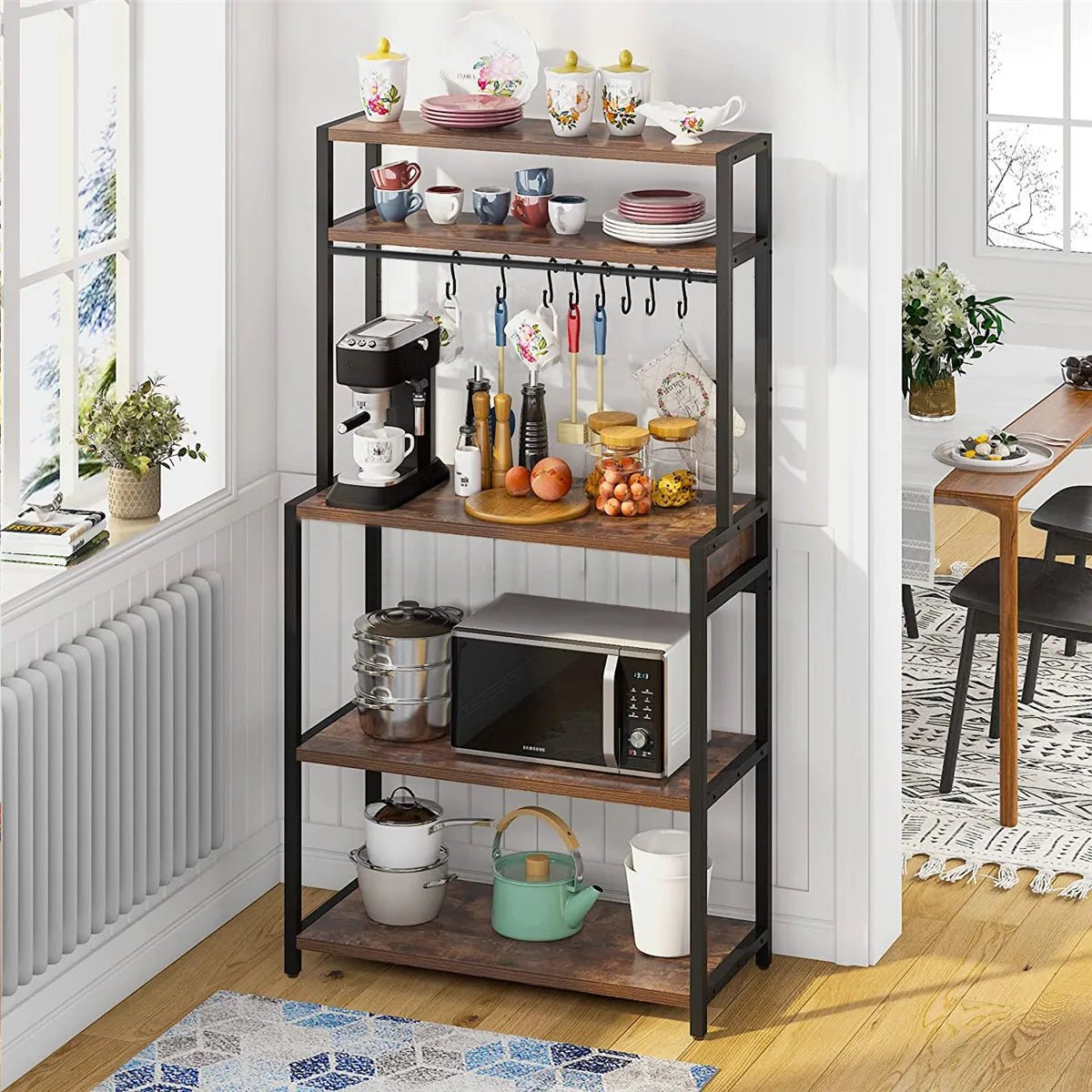 1PCS 5 - Tier Kitchen Bakers Rack Utility Storage Cabinet Floor Standing Microwave Oven Stand Shelves Pantry Spice Rack