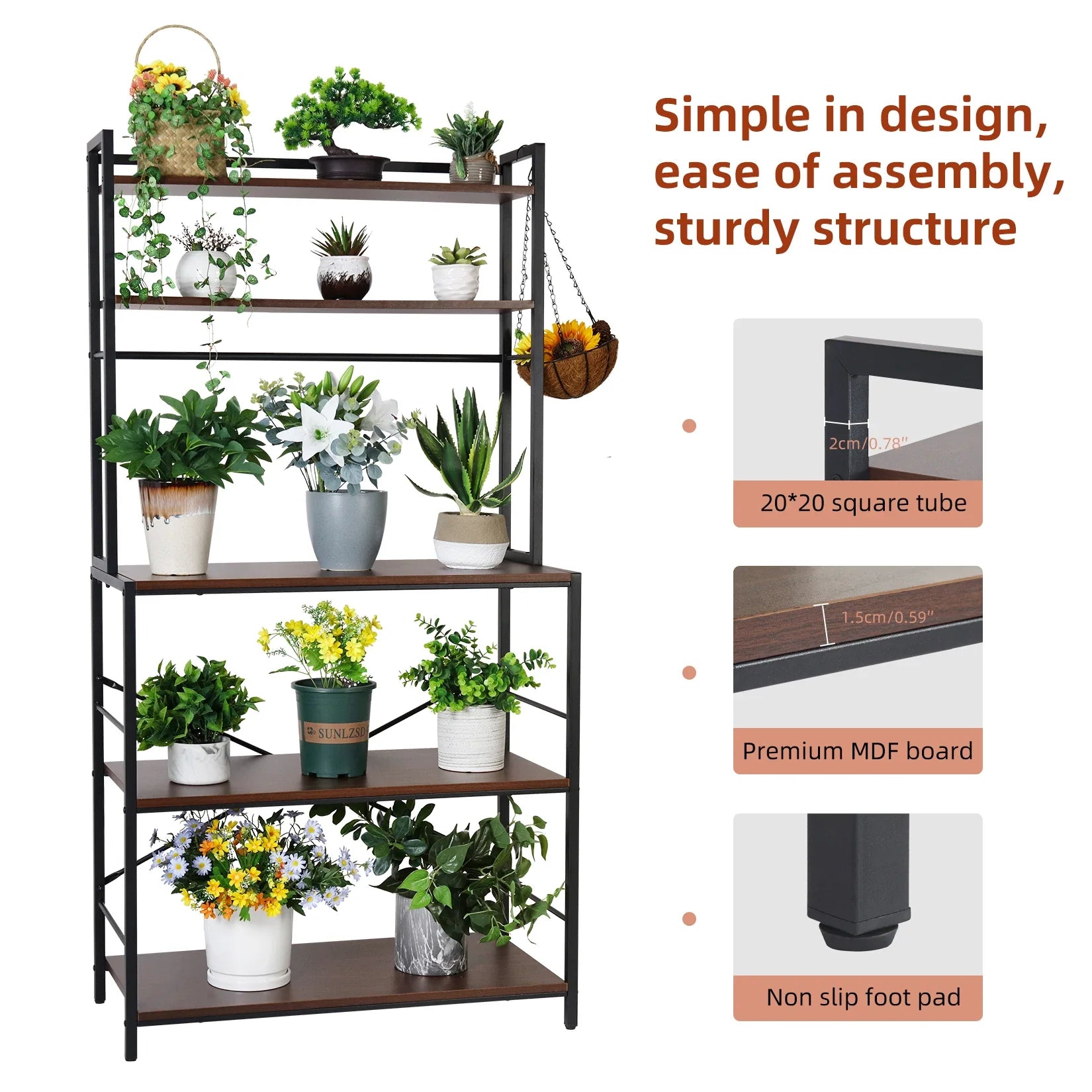 1PCS 5 - Tier Kitchen Bakers Rack Utility Storage Cabinet Floor Standing Microwave Oven Stand Shelves Pantry Spice Rack