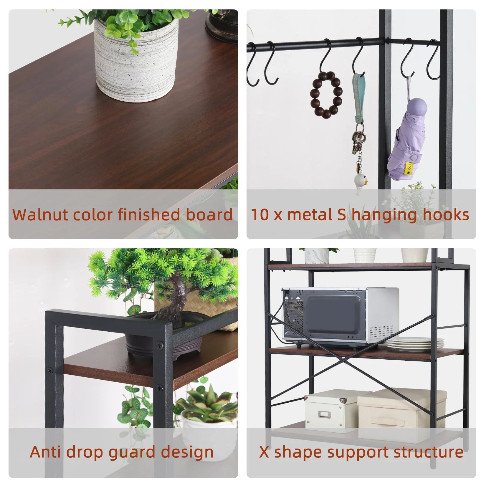 1PCS 5 - Tier Kitchen Bakers Rack Utility Storage Cabinet Floor Standing Microwave Oven Stand Shelves Pantry Spice Rack