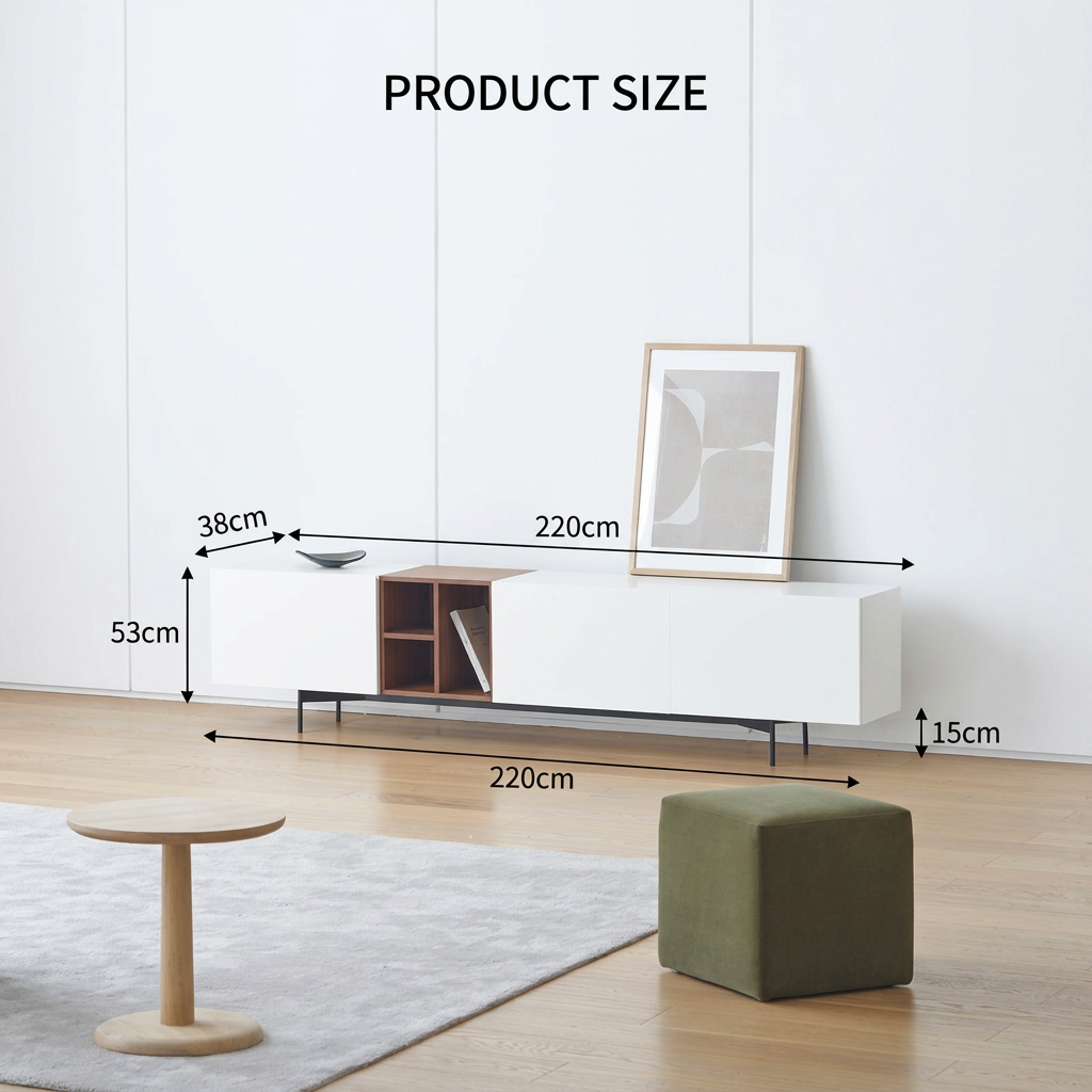 2. Acacia white TV stand in a styled living room